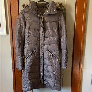 Michael Kors Gray Puffer Coat with Faux Fur Hood